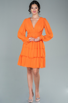 Short Orange Chiffon Invitation Dress ABK1450