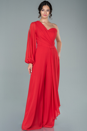 Long Red Chiffon Invitation Dress ABT078