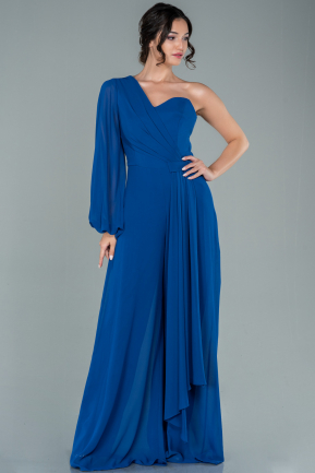 Long Sax Blue Chiffon Invitation Dress ABT078