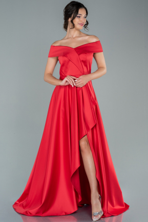 Long Red Satin Prom Gown ABU2563