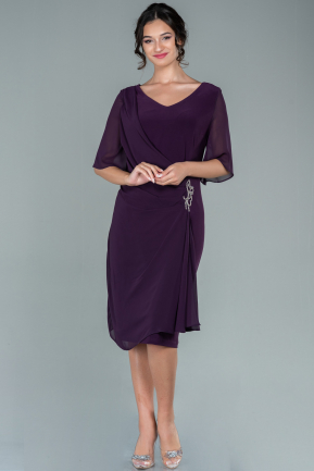 Short Dark Purple Chiffon Evening Dress ABK1489