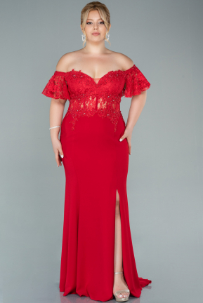 Long Red Dantelle Plus Size Evening Dress ABU2571