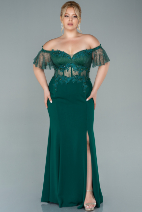 Long Emerald Green Dantelle Plus Size Evening Dress ABU2571