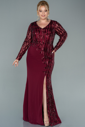 Long Burgundy Chiffon Plus Size Evening Dress ABU2572