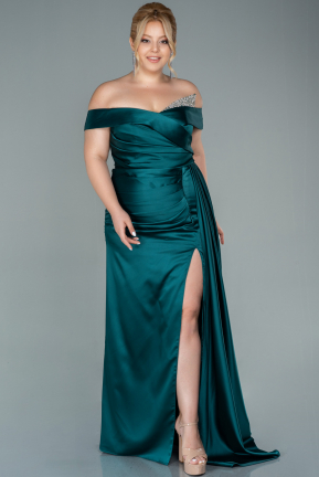 Long Emerald Green Satin Plus Size Evening Dress ABU2561