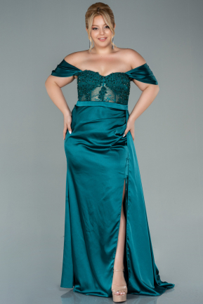 Emerald Green Long Satin Plus Size Evening Dress ABU2371