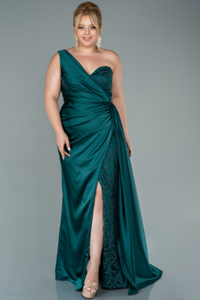 Long Emerald Green Satin Plus Size Evening Dress ABU2559