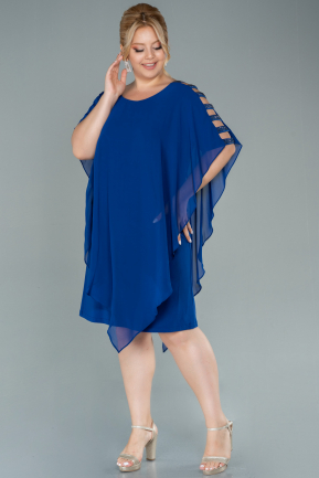 Short Sax Blue Chiffon Plus Size Evening Dress ABK1495