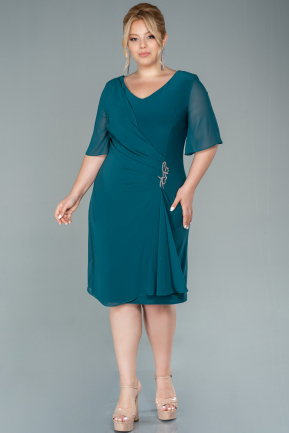 Short Emerald Green Chiffon Plus Size Evening Dress ABK1490