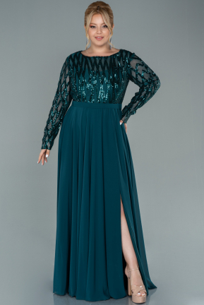 Long Emerald Green Chiffon Plus Size Evening Dress ABU2573