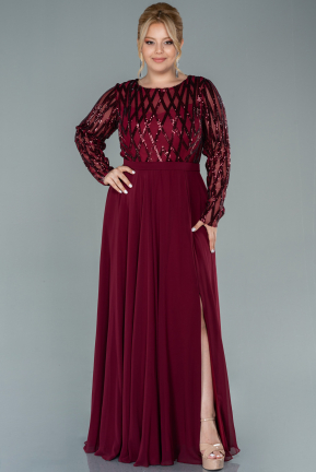 Long Burgundy Chiffon Plus Size Evening Dress ABU2573