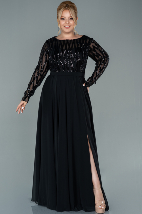Long Black Chiffon Plus Size Evening Dress ABU2573