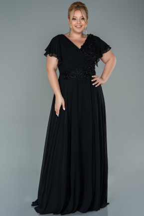 Long Black Chiffon Plus Size Evening Dress ABU2576