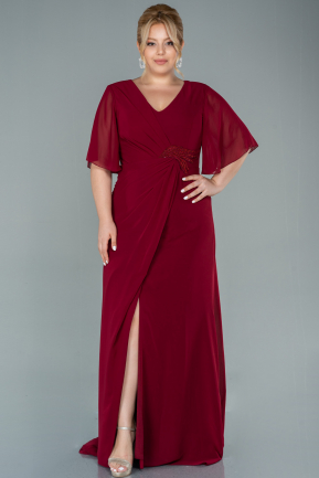 Long Burgundy Chiffon Plus Size Evening Dress ABU2577