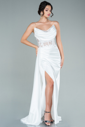 Long White Satin Evening Dress ABU2582