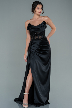 Long Black Satin Evening Dress ABU2582