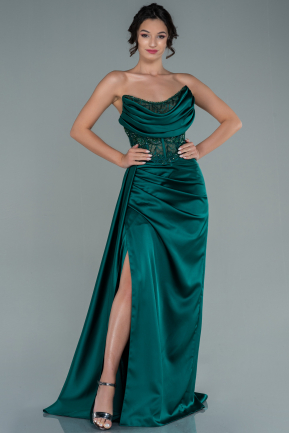 Long Emerald Green Satin Evening Dress ABU2582