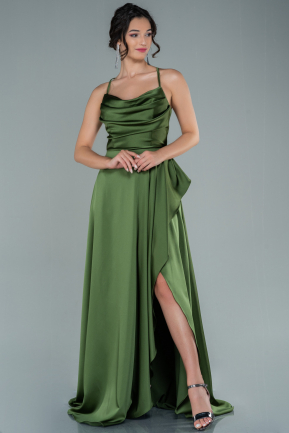 Long Olive Drab Satin Evening Dress ABU1843
