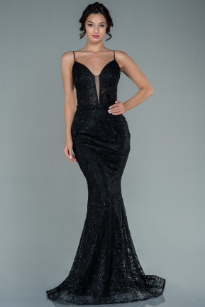 Long Black Laced Mermaid Prom Dress ABU2586