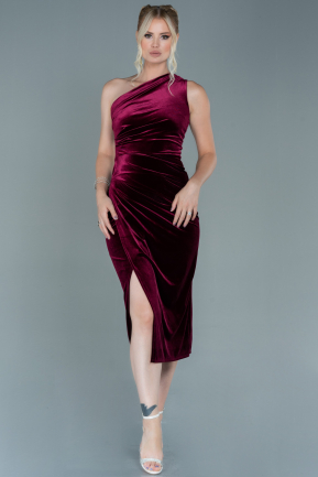 Midi Burgundy Velvet Invitation Dress ABK1501