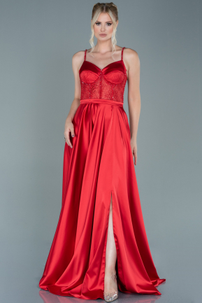 Red Long Satin Prom Gown ABU2509