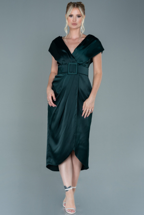 Midi Emerald Green Satin Invitation Dress ABK1888