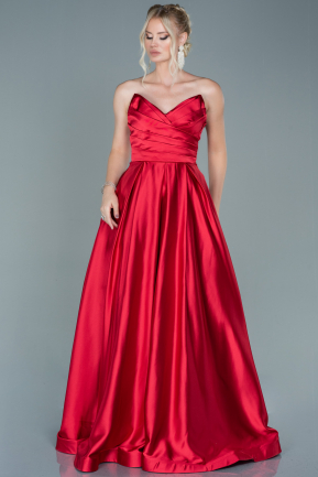 Long Red Satin Evening Dress ABU2600