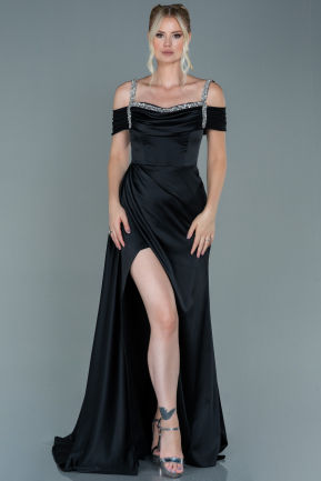 Long Black Satin Evening Dress ABU2602