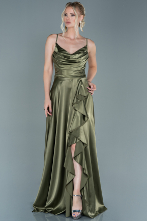 Long Olive Drab Satin Evening Dress ABU2593
