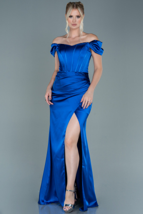Long Sax Blue Satin Evening Dress ABU2608