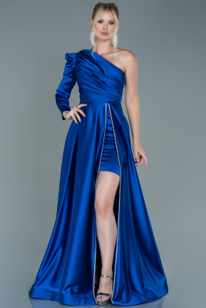 Long Sax Blue Satin Evening Dress ABU2745