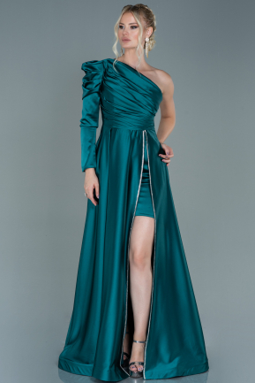 Long Emerald Green Satin Plus Size Evening Dress ABU2607