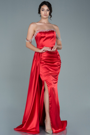 Long Red Satin Evening Dress ABU2618
