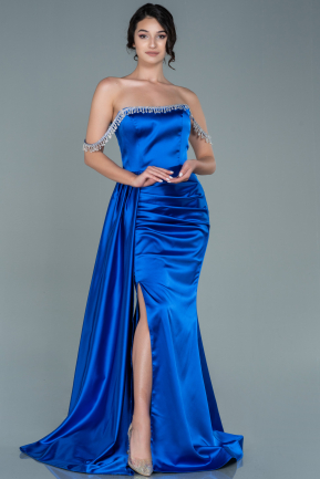 Long Sax Blue Satin Evening Dress ABU2618
