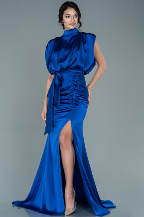Sax Blue Long Satin Evening Dress ABU2133