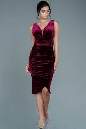 Midi Burgundy Velvet Invitation Dress ABK1503