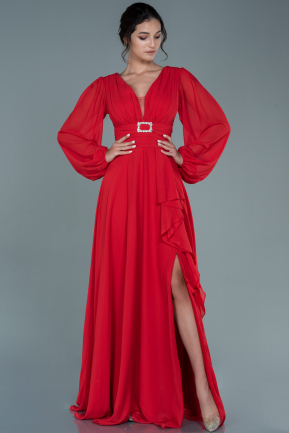 Long Red Chiffon Evening Dress ABU2636