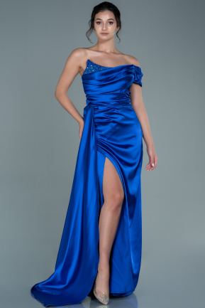 Long Sax Blue Satin Evening Dress ABU2338