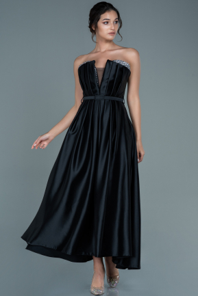 Midi Black Satin Evening Dress ABK1508
