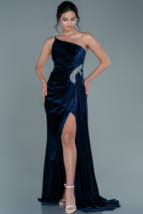 Long Navy Blue Velvet Evening Dress ABU2626