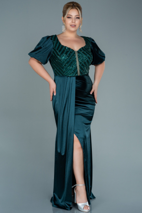 Long Emerald Green Satin Large Size Dress ABU2642
