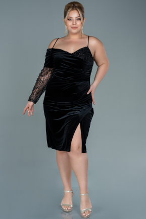 Midi Black Velvet Plus Size Evening Dress ABK1510