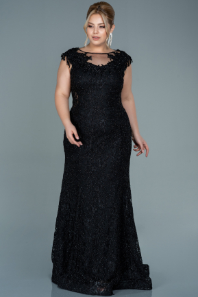 Long Black Laced Plus Size Evening Dress ABU2650