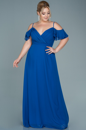 Long Sax Blue Chiffon Oversized Evening Dress ABU2623