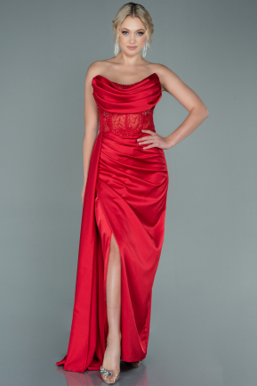 Long Red Satin Evening Dress ABU2582