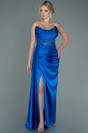 Long Sax Blue Satin Evening Dress ABU2582