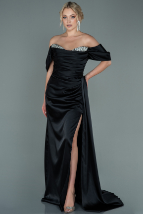 Long Black Satin Evening Dress ABU2661