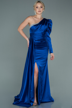 Sax Blue Long Satin Evening Dress ABU2621