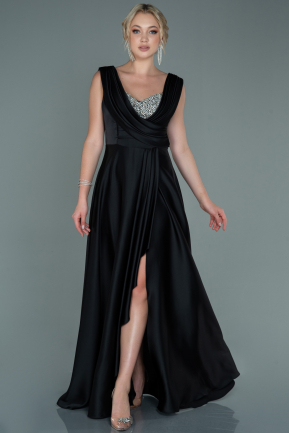 Long Black Satin Evening Dress ABU2662