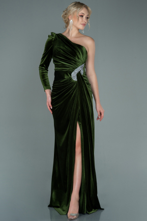 Long Olive Drab Velvet Evening Dress ABU2655
